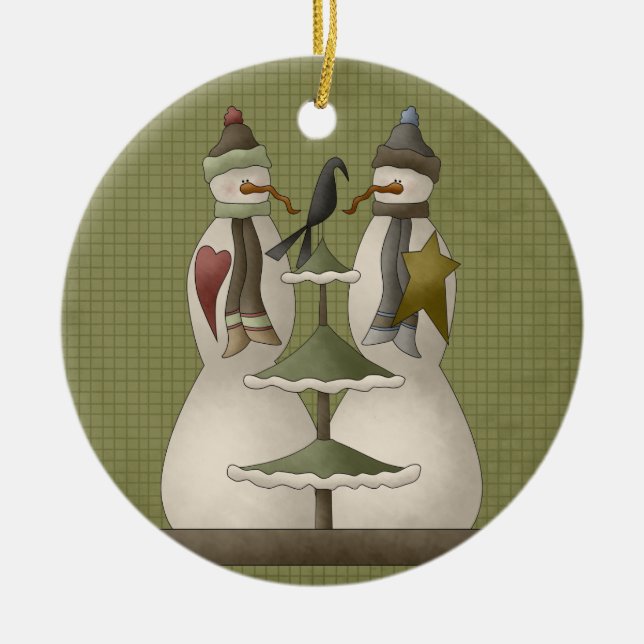 Un ornement de Noël en céramique Couple de Neige (Devant)