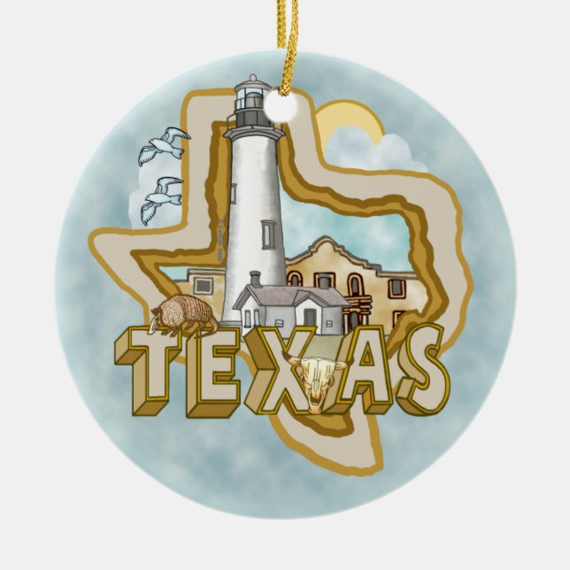 Un ornement en céramique du phare du Texas (Devant)