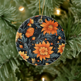 Un ornement rond présente des fleurs orange vibran