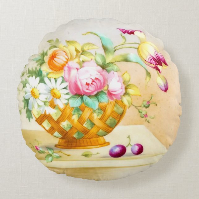 Un panier floral de pivoines et de tulipes Coussin (Devant)