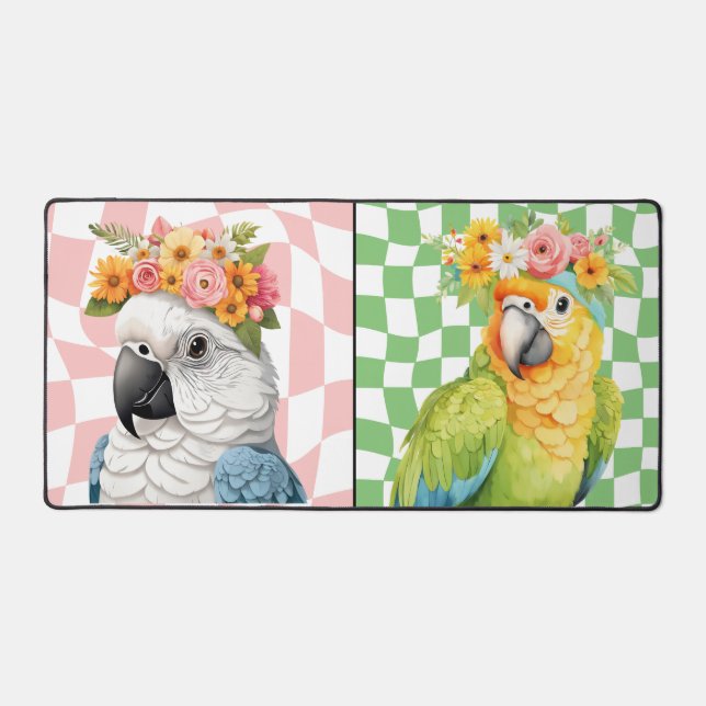 un perroquet à couronne de fleurs avec un arrière  (Recto)
