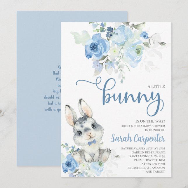 Un Petit Baby shower Bunny Invitation Garçon (Devant / Derrière)