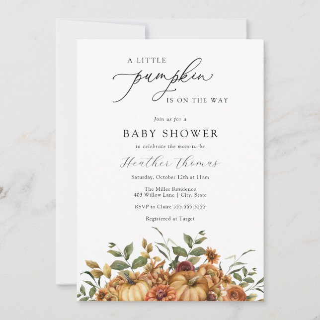 Un petit Baby shower Citrouille Invitation (Devant)