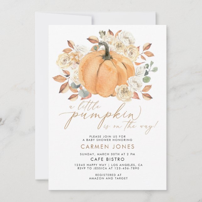 Un Petit Baby shower Citrouille Invitation Automne (Devant)
