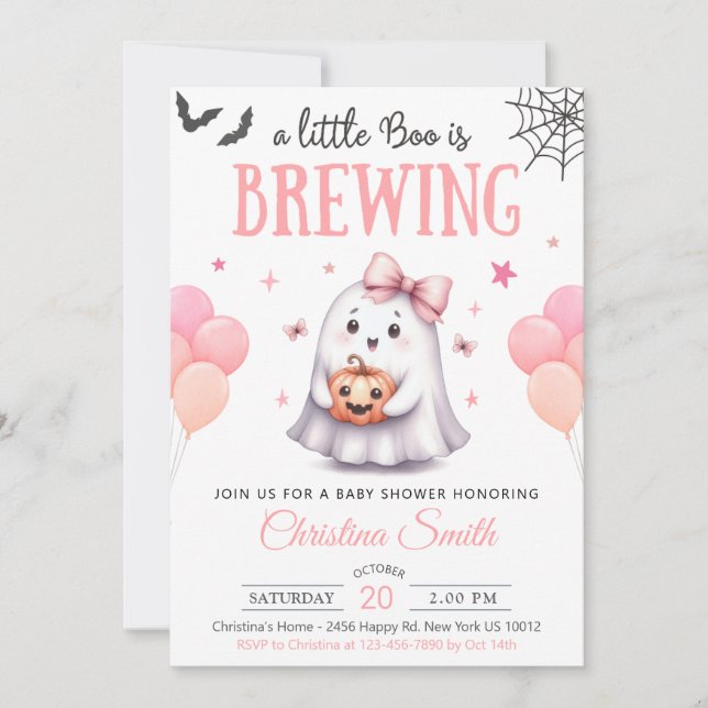 Un Petit Boo Halloween Baby Girl Shower Invitation (Devant)