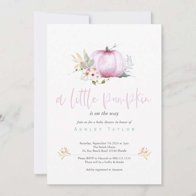 Un Petit Citrouille Baby Girl Shower Invitation (Devant)