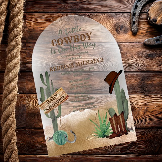 Un petit garçon Occidental Baby shower Invitation ("A Little Cowboy" Western Boy Baby Shower Arched Acrylic Invitation)