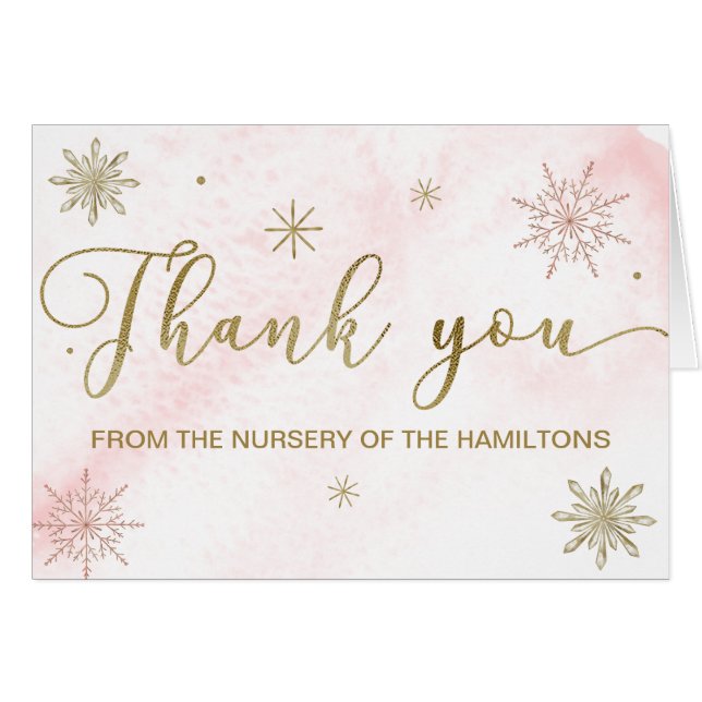 Un petit Merci de Baby shower rose Snowflake (Devant horizontal)