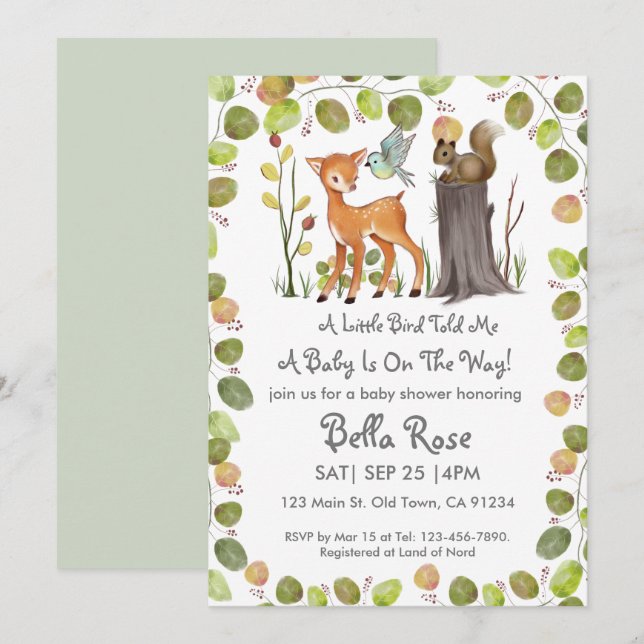 Un Petit Oiseau M'A Dit Invitation Baby shower (Devant / Derrière)