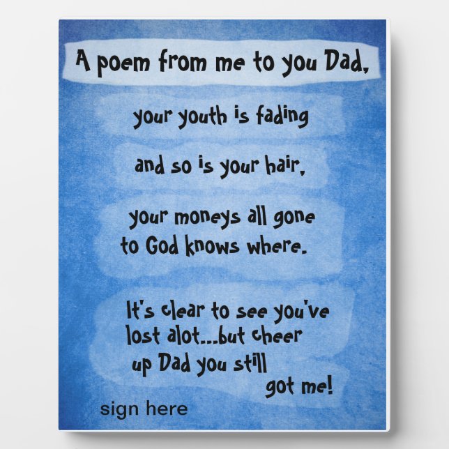 Un poème de moi pour toi, plaque papa (Devant)