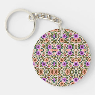 Un porte-clés circulaire avec un motif floral colo