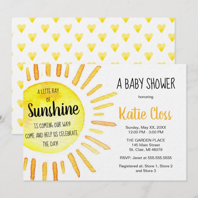 Un rayon de soleil - Invitation Baby shower (Devant / Derrière)