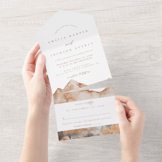 Un Rustic Mountain Mariage tout en une invitation (Déchirure)