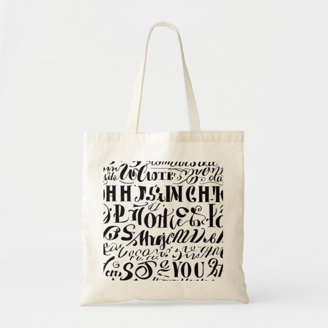 Un sac fourre-tout avec du texte noir dessus (Devant)