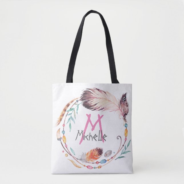 Un Sac fourre-tout Boho Monogramme Personnalisable (Devant)