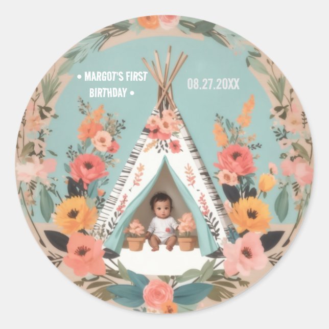 Un sauvage | Stickers Floral Teepee d'anniversaire (Devant)
