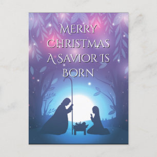 Un Sauveur Est Né Purple Nativité Carte de Noël