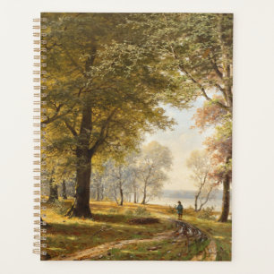 Un sentier forestier avec randonneur en automne