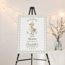Un Silly Goose Vert Gingham 1er Anniversaire Bienv