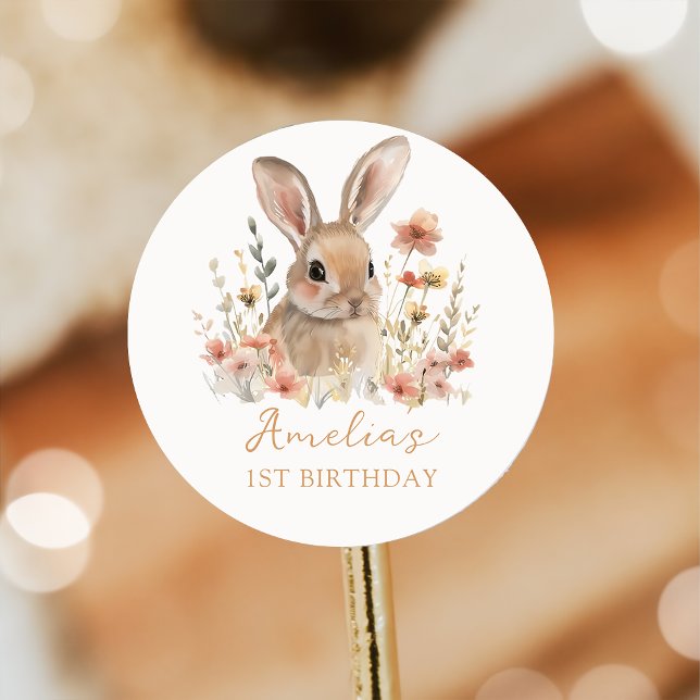 Un Sticker D'Anniversaire Fille Lapin Floral (Créateur téléchargé)