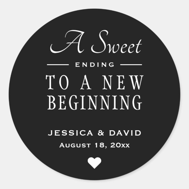 Un Sticker De Faveur De Mariage Noir Finissant Dou (Devant)