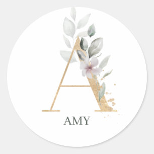 Un Sticker rond Floral Classique Monogramme