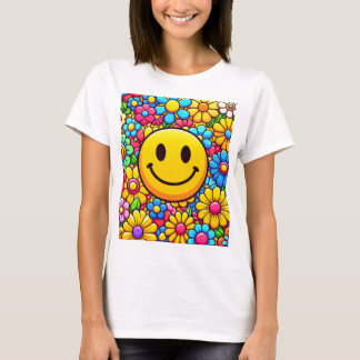 Un t-shirt imprimé d'un visage souriant lumineux e
