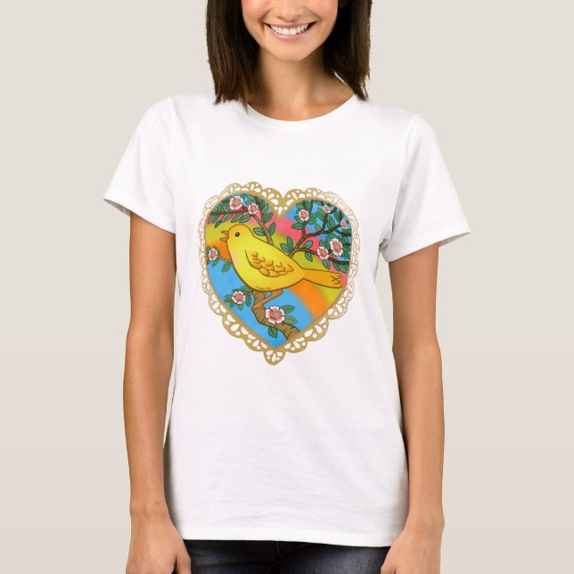 Un T-Shirt Oiseau à Cœur Jaune (Devant)