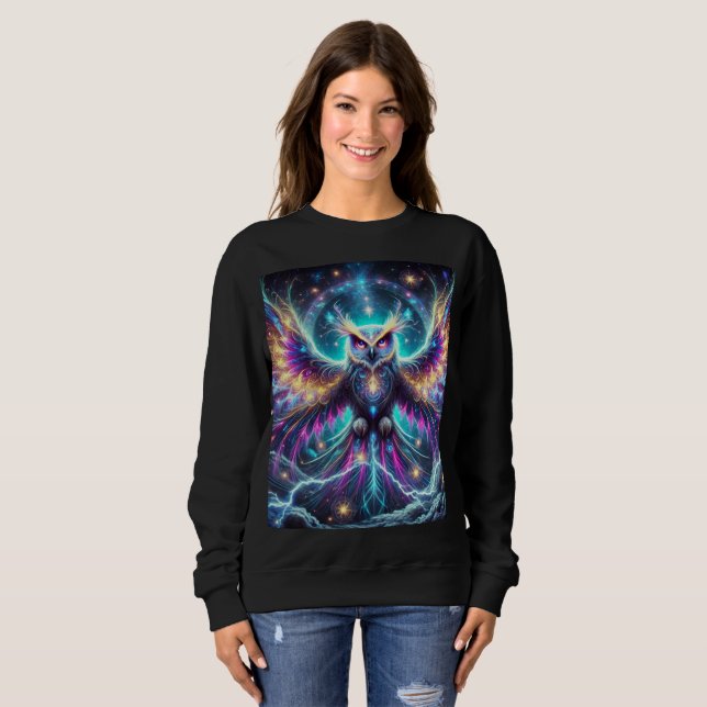 Un T-shirt Sweatshirt de Chouette Cosmique Néon. (Devant entier)