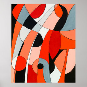Un tableau abstrait de noir, blanc et re
