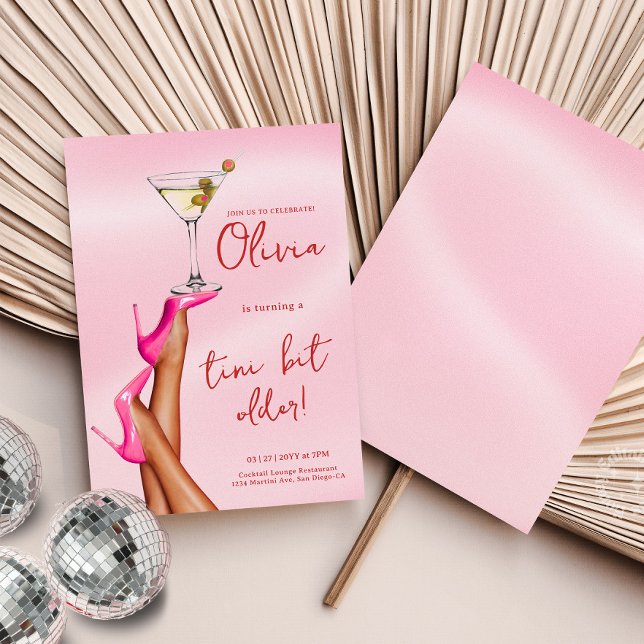 Un Tini Un Peu Plus Ancien Martini Invitation Anni (A Tini Bit Older Martini Birthday Invitation Pink)