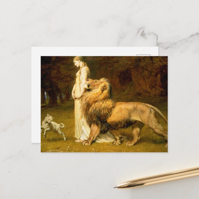 Una and Lion from Spensers Fee Queene - Riviere Postkarte (Vorderseite/Rückseite Beispiel)