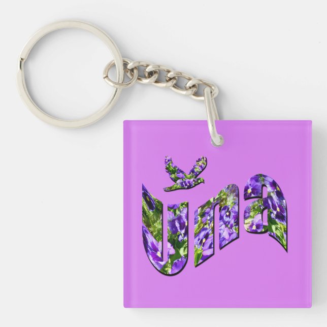Una, Lila Blumenbezeichnung, Logo, Schlüsselanhänger (Vorderseite)