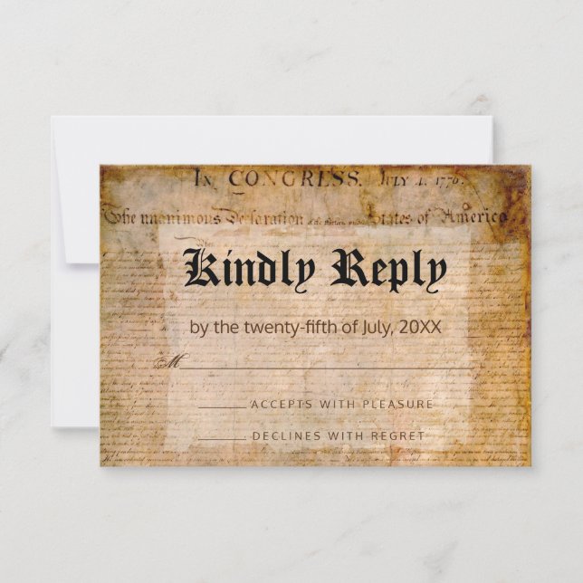 Unabhängigkeitserklärung 📜 Hochzeitsurteil RSVP Karte (Vorderseite)