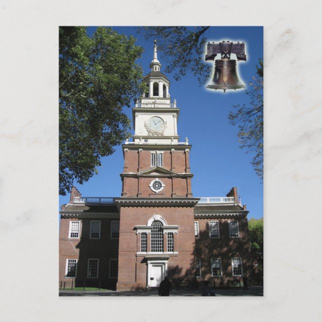 Unabhängigkeitssaal und Liberty Bell Postkarte (Vorderseite)