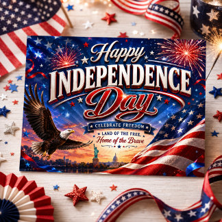 Unabhängigkeitstag Adler Flagge Feuerwerk USA Amer Postkarte