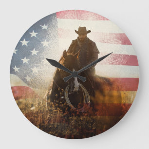 Unabhängigkeitstag Cowboy-Bild. Große Wanduhr