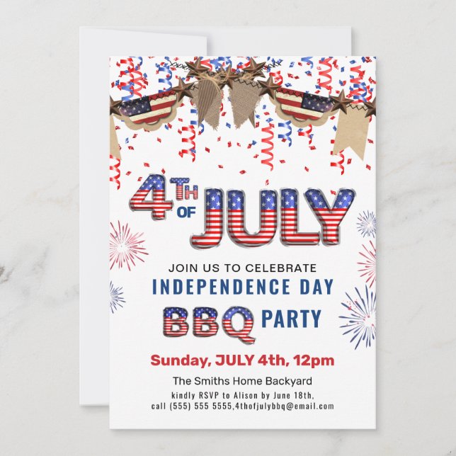 Unabhängigkeitstag Feuerwerk 4. JULI GRILLEN Party Einladung (Vorderseite)