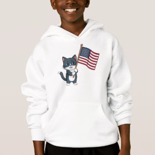 Unabhängigkeitstag Graue Katze Amerikanische Flagg Hoodie