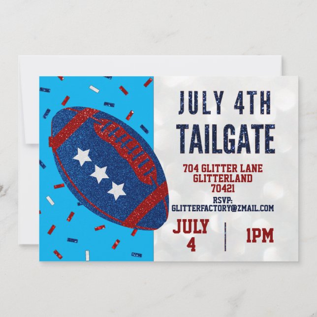 Unabhängigkeitstag Tailgate 4. Juli Glitzer Einlad Einladung (Rückseite)