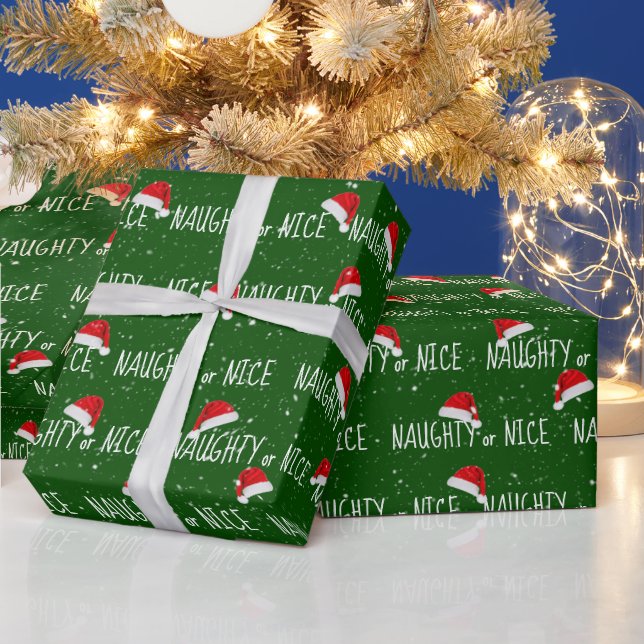 UNARTIG oder BRAV Text mit Weihnachtsmann-Hüten Geschenkpapier (Feiertage)