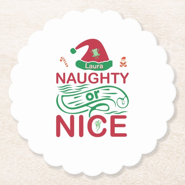 Unartige oder Brave Weihnachtsfrösche mit Santa-De Untersetzer (Vorderseite)
