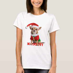 Unartiger Chihuahua als Weihnachtself lustiger Wei T-Shirt