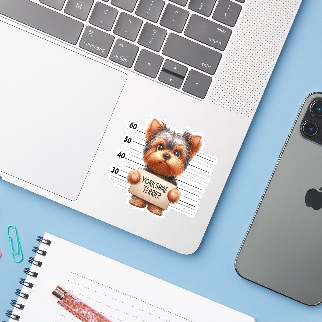 Unartiger Yorkshire Terrier Aufkleber (Laptop mit iPhone)