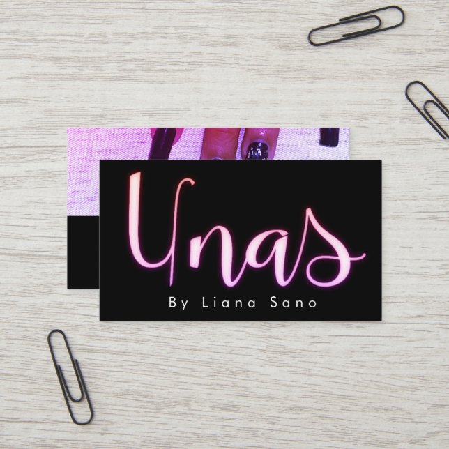 Unas Glow Script Salon Pink Nail Artist  Visitenkarte (Vorderseite/Rückseite Beispiel)