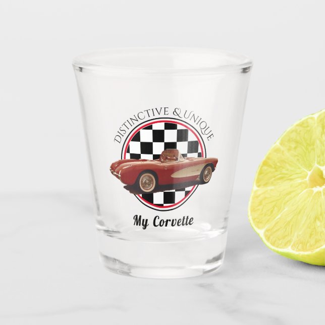 Unauffällig und einzigartig, mein Corvette-Shot-Gl Schnapsglas (Vorderseite)