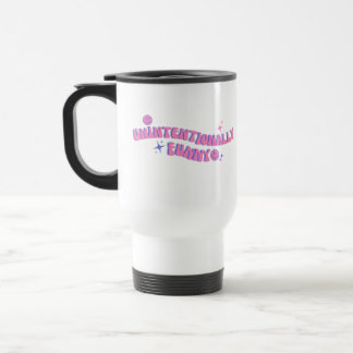 Unbeabsichtigt lustiger rosa Retro-Text im Groovy- Reisebecher