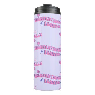 Unbeabsichtigt lustiger rosa Retro-Text im Groovy- Thermosbecher