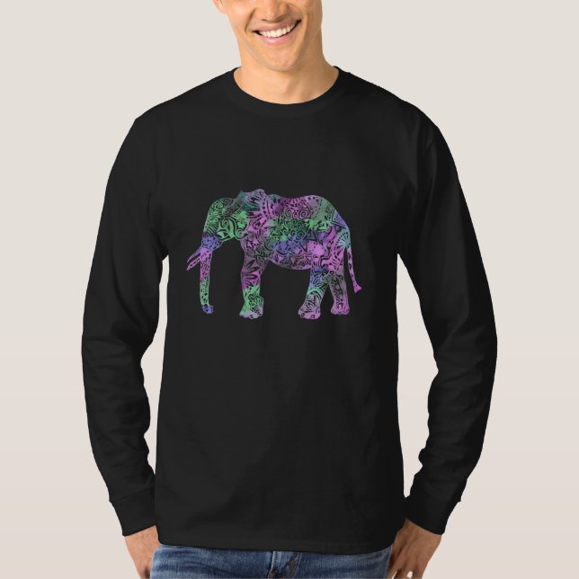 unbedeutender bunter Stammes- Blumenneonelefant T-Shirt (Vorderseite)