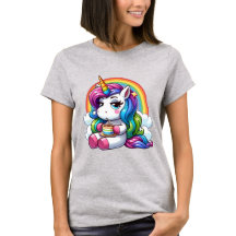 Unbeeindrucktes Einhorn, das unter einem Regenboge